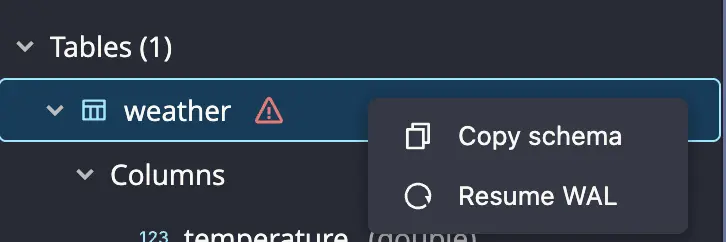 Table context menu for quick actions